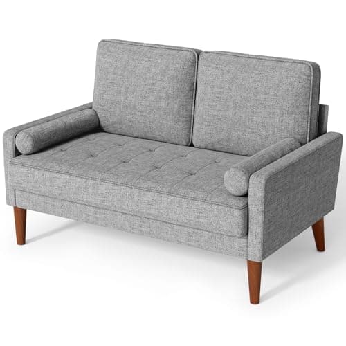 Image of Vesgantti Linen 2 Seater Sofa with Spring Cushion, Light Grey, Comfy Couch with Armrests, Perfect for Living Room or Bedroom, Modern Love Seat