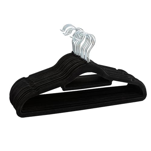 Image of Livel 50 Velvet Suit Hangers - Heavy Duty Black Clothes Hangers With Non-Slip Premium Finish - 360 Degree Swivel Hook for Coats, Jackets, and Trousers