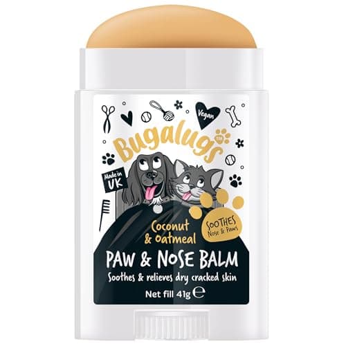 Image of BUGALUGS Dog nose balm, Natural lick safe Paw balm for dogs contains Oatmeal, Dog paw cream Vegan formula nose balm for dogs helps and soothes itchy skin(Coconut & Oatmeal 41g)