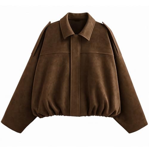 Image of WERFORU Women's Faux Suede Bomber Jacket Casual Pilot Coat Oversized Spring Fall Batwing Long Sleeve Streetwear Outwear