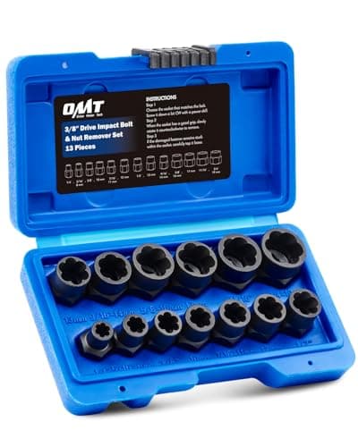 Image of Orion Motor Tech 13pc Bolt Extractor Set, Impact Nut and Bolt Remover Tool Kit, Locking Wheel Nut Removal Tool in SAE and Metric Sizes for 3/8 Inch Drive with Case
