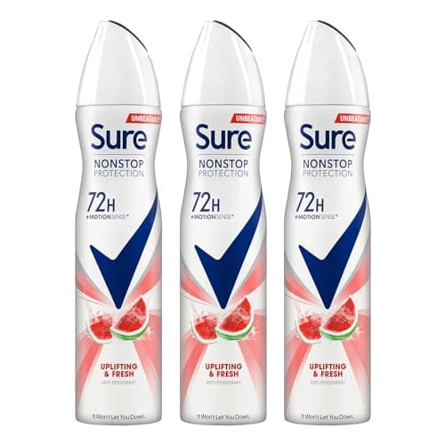 Image of Sure Antiperspirant 72H Nonstop Sweat and Odour Protection Alcohol-Free Body Spray Anti-White Markswith Fresh and Clean Multi Fragrance Deodorant for Women, 250ml (Uplift & Fresh, Buy 3)