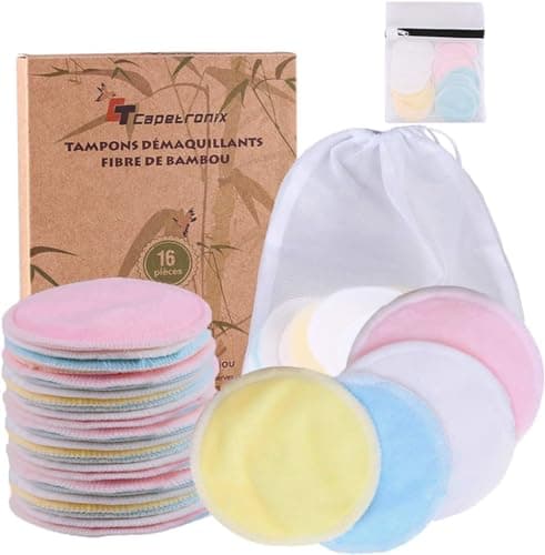 Image of Reusable Makeup Remover Pads| Bamboo Fiber Organic Cotton Pads Face| Cotton Rounds Eyes Make Up Remover Pads Zero Waste Washable| for All Skin Types | 1 Laundry Bag+1 Storage Bag| 16 Pcs