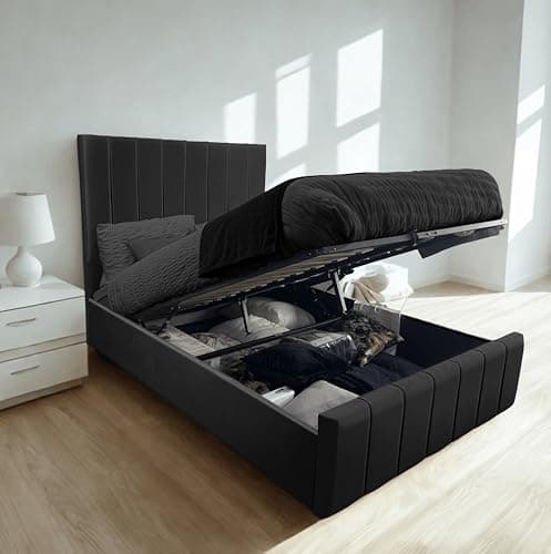 Image of Linear Ottoman Bed Frame Modern Timeless (Black, King (U.K. Standard))