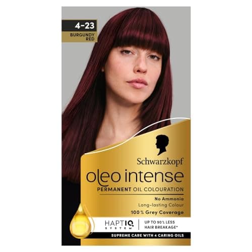 Image of Schwarzkopf Oleo Intense Permanent Oil Colour 4-23 Burgundy Red Hair Dye, 100% Grey Coverage, Conditioner with HaptIQ System, Long-Lasting Colour, Ammonia Free Hair Dye
