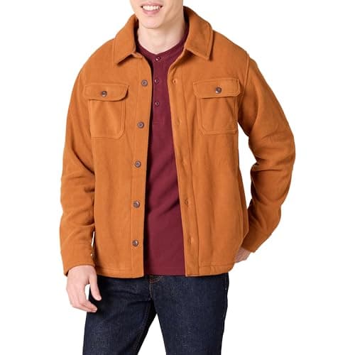 Image of Amazon Essentials Men's Long-Sleeve Polar Fleece Shirt Jacket for Winter, Nutmeg, XXL