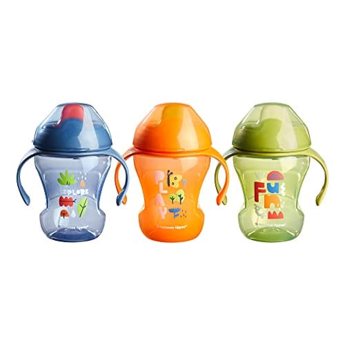 Image of Tommee Tippee Sippee Trainer Cup with Handles, Water Bottle for Toddlers, Spill-Proof, BPA Free, 8oz, 7m+, Pack of 3, Blue, Orange and Green