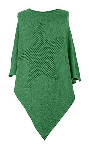 Image of Storm Island SI001 Italian Ladies Lagenlook Knitted Star Poncho Womens Asymmetric Hem Ribbed Star Plus Size (Jade Green, ONE Size 10-16 UK)