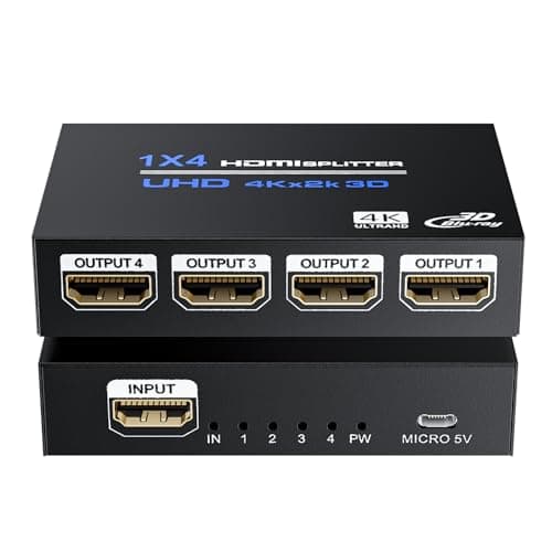 Image of BolAAzuL 1x4 HDMI Splitter 4K - 1 in 4 out Hub Audio Video Distributor Box With Power for 4 Monitors Mirror Display Multi-Screen for TV PS3 PC DVD Projector