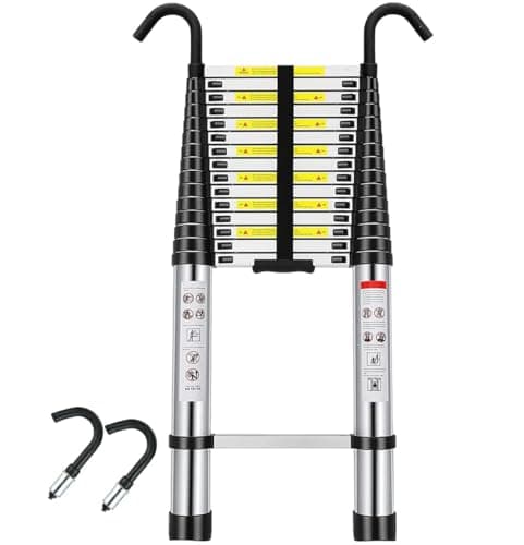 Image of 6.2M Telescoping Ladder Aluminum Lightweight Telescopic Ladder with 2 Detachable Hooks and Non-Slip Feet, 20.34FT Extension Ladder Ladders 330Lb Capacity
