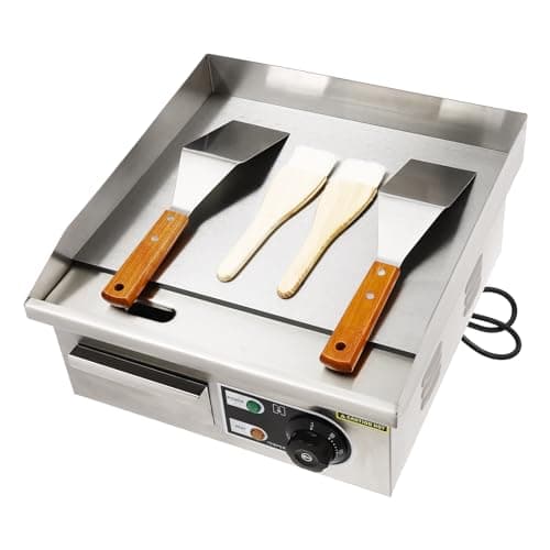 Image of Commercial Electric Countertop Griddle Flat Top BBQ Grill Hot Plate Kitchen Stainless Steel Grills Hotplate Flat Top Kitchen Grill, Business Catering BBQ Steak Bacon Fryer (Full Flat)
