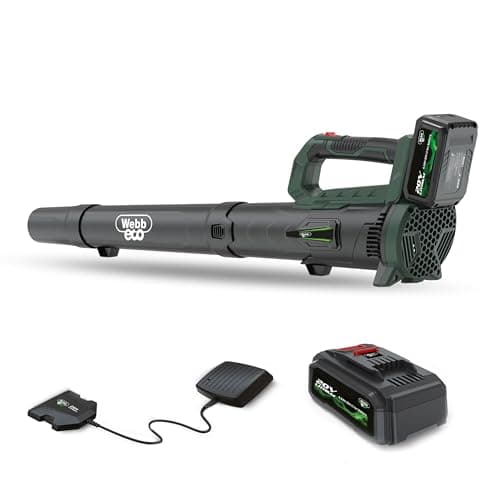Image of Webb Eco WEV20AB Cordless Leaf Blower, 20V Axial Garden Leaf Blower, Powerful 100MPH, Easy to Use Includes 4ah Battery & Charger