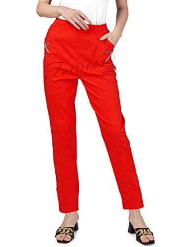 Image of femiss Womens Trousers Elasticated High Waist Relax Fit Ladies Full Length Casual Everyday Soft Stretchy Lightweight Pants (RED-T5)