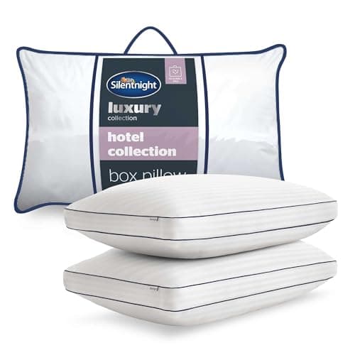 Image of Silentnight Hotel Collection Luxury Pillows 2 Pack - Soft Touch Hotel Quality Bed Pillows for Back and Side Sleepers with Box Design Offering Extra Head and Neck Support - Pack of 2