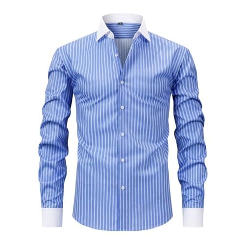 Image of Dress Shirts Men 4-Way Strech Shirts Striped NO Iron Long Sleeve Business Shirt Regular Fit Collared Formal Wedding Work Mens Shirt Button Down Tops