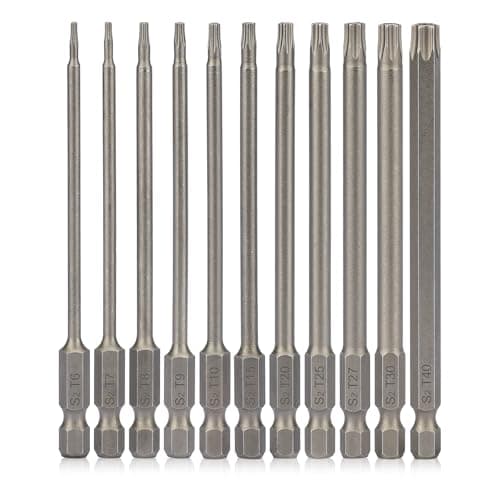 Image of 100mm Long Torx Screwdriver Bit Sets, 11 Pcs T6-T40 Star Screwdriver Magnetic Torx Security 1/4 Inch S2 Steel, Torque Impact Driver