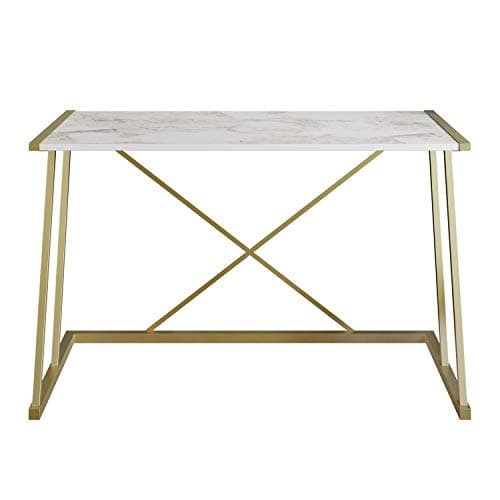 Image of DECOROTIKA Anemon 120 cm Wide Computer Desk Writing Desk Space Saver for Home Office (Marble Effect)