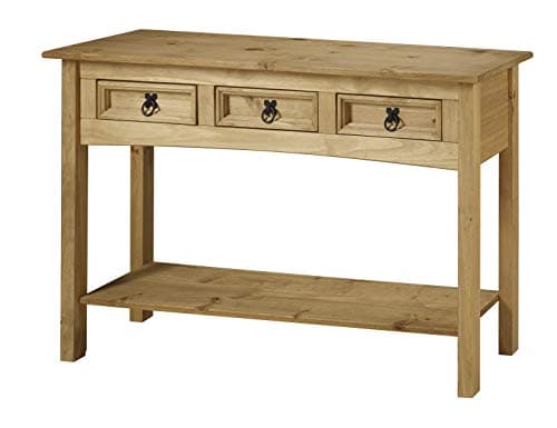 Image of Corona Solid Wood Pine 3 Drawer Console Table Wooden Hallway Side Lamp Long Table Sideboard Dresser Mexcian Style 73cm High 122cm Wide 32cm Deep
