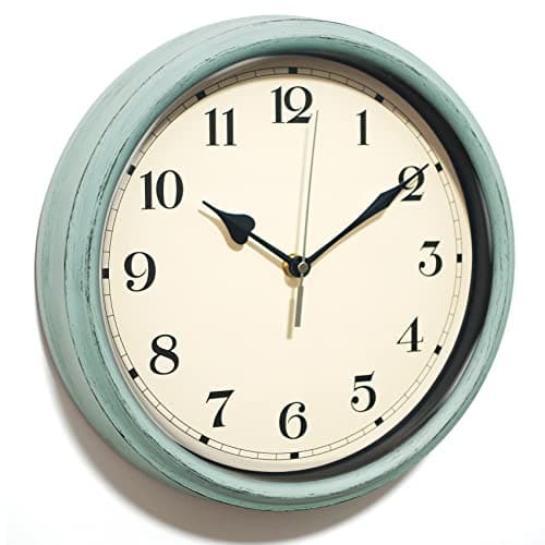 Image of AYRELY® 11-Inch Vintage Wall Clock – Silent Non-Ticking Battery Operated Clock – Decorative Retro Timepiece for Living Room, Kitchen, Bedroom, Bathroom or Farmhouse Décor(Blue)