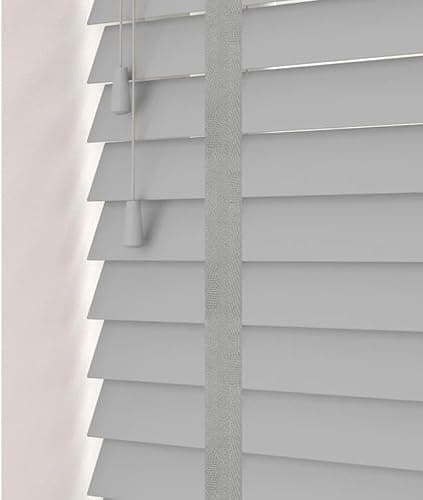 Image of Funky Gadgets Faux Wood Blinds Window Venetian Blinds with Strings and THE OTHER with TAPE Window Blinds Smooth 50mm Slats TRIMMABLE Easy Fit Home Office (Grey With Tape, 174cm width x 150cm drop)