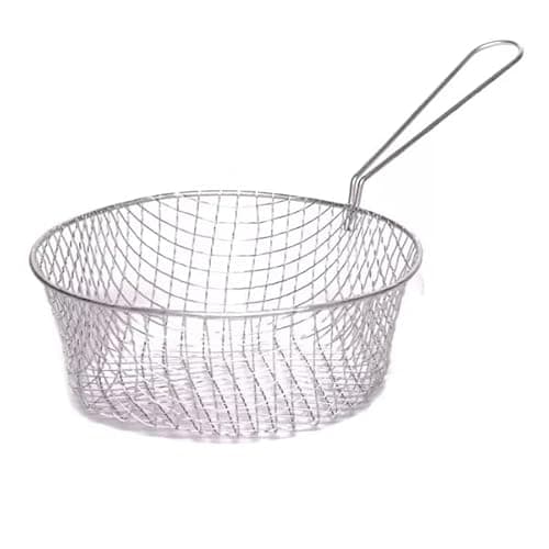 Image of CateringBase 20 cm Stainless Steel Wire Mesh Chip Basket, Round Oil Drainer, Commercial Grade