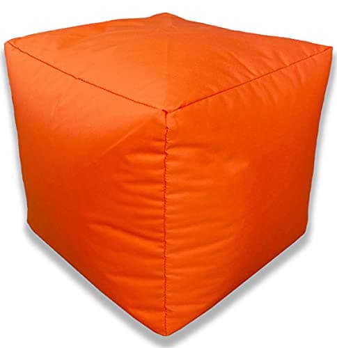 Image of Beautiful Beanbags - Beanbag Cube Footstool - Water-Resistant Pouffe for Indoor or Outdoor Use - Manufactured in UK (Orange)