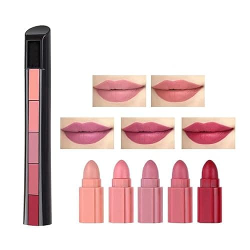 Image of 5 In 1 Velvet Lipstick Multiple Lipstick Shades Hydrated Lips Lipstick Set Dark Red Mini Lip Gloss Set Long Lasting Moisturizing Color Makeup Colors Matte Lipstick (Color B)