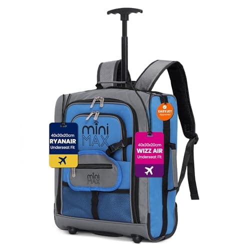 Image of Aerolite MiniMAX 40x30x20cm Ryanair & Wizz Air Max Size Kids Childrens Lightweight Under Seat Carry On Cabin Hand Luggage Flight Travel Backpack Trolley Bag 40x30x20 2 Wheels (Blue)