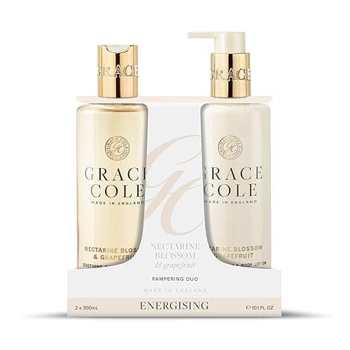 Image of Grace Cole Nectarine Blossom & Grapefruit Scented Body Care Duo Gift Set 1 x Bath & Shower Gel 300ml, 1 x Hand & Body Lotion 300ml - Essential Oils - Vegan - Made In England