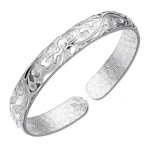 Image of Sterling Silver Bangle Bracelets for Women,Fashion Jewelry Simple Adjustable 925 Silver Cuff Bangles for Women Mom Wife Valentine Mothers Day Gift, 2.4 x 2.4 x 0.3 inches, Sterling Silver, no gemstone