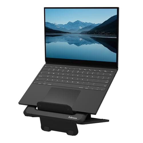 Image of Fellowes Breyta™ Adjustable Laptop Stand - 97% Recycled Content, 100% Recyclable - Home and Office - Portable Desk Stand with 12 Height Adjustments - Max Monitor Size 15.6", Max Weight 4kg - Black