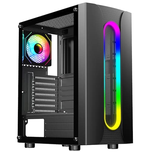 Image of CiT Sauron ATX PC Gaming Case With ARGB LED Strip, 1 x 120mm ARGB Three-Sided Infinity Fan & Tempered Glass Side Panel | Black