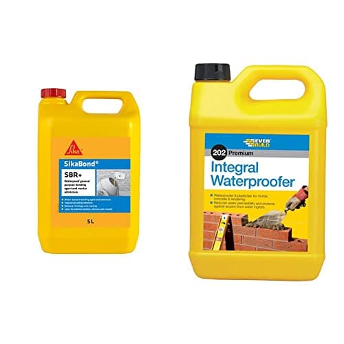 Image of Sika SikaBond SBR+ Waterproof General Purpose Bonding Agent and Mortar Admixture, 5L & 202 Premium Integral Liquid Waterproofer Admixture, 5 Litre