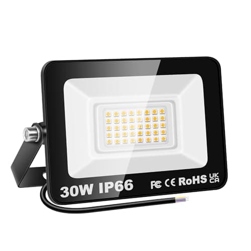 Image of PICAA 30W LED Flood Lights Outdoor, Super Bright Security Lights, IP66 Waterproof Floodlight, Warm White (3500K) Wall Light, Perfect for Garden, Yard, Garage, Patio,Warehouse, Parking Lot