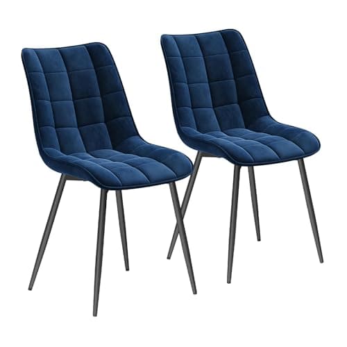 Image of WOLTU Dining Chairs Set of 2, Accent Chairs for Kitchen/Dining Room/Bedroom/Reception Room with Backrest and Upholstered Seat, Velvet, Blue, BH142bl-2