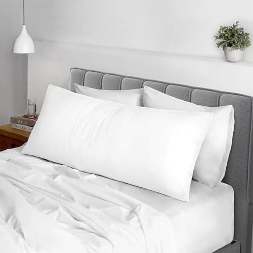 Image of Pizuna Cotton White Body Pillow Cover 1 Piece Only, 400 Thread Count 100% Long Staple Cotton Body Pillow Case 52x140 cm, Sateen Body Pillowcase (Cotton Pillow Cases for Body Pillows)