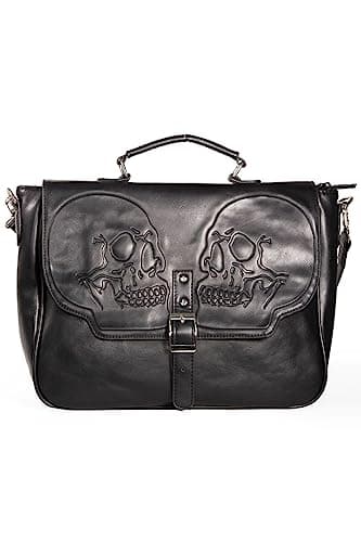 Image of Banned Twin Skull Satchel Bag Black Gothic Messenger Shoulder Bag for Women & Men, iPad School College Uni Bag