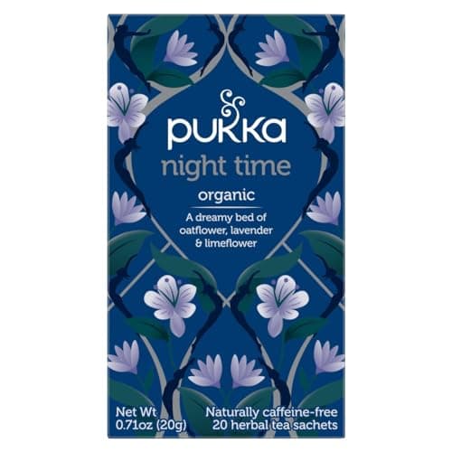 Image of Pukka Herbs, Night Time Organic Herbal Sleep Tea Box, Chamomile, Lavender, Oat Flower, & Limeflower, Natural For Bedtime Relaxation, Caffeine Free, 3 Packs, 60 Plant Based Biodegradable Tea Bags