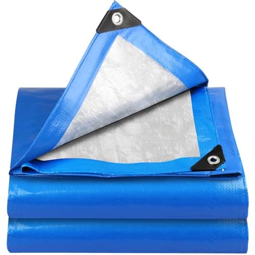 Image of YIJUHOU Tarpaulin Waterproof Heavy Duty 3m x 3m 115 GSM Blue Tarps Sheet for Furniture Ground Multipurpose Covers