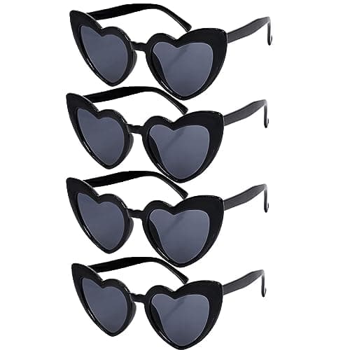 Image of Wowtlmy 4 Pack Vintage Heart Shaped Sunglasses Black Sunglasses For Women Cat Eye Ladies Fashion Retro, Vintage Love Heart Eyeglasses for Protection Eyewear