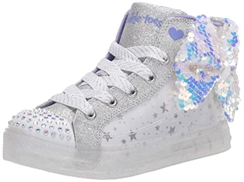 Image of Skechers Girl's Shuffle Brights 2.0-Twinkle B Sneakers, White Silver, 13 UK Child
