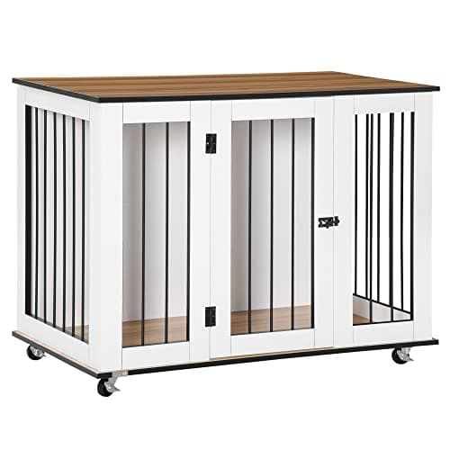 Image of PawHut Dog Crate Furniture End Table w/Lockable Door, for Large Dogs - White