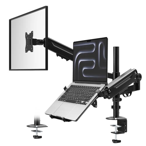 Image of PUTORSEN Monitor Arm with Laptop Tray for 17-35" Screens & 18" Laptops,Monitor and Laptop Desk Mount Height Adjustable Full Motion with Desk Clamp & Grommet,VESA 75/100mm