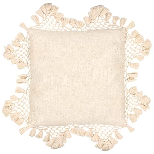 Image of Yard furn Anko Cushion Cover – Textured Cotton with Macramé Tassel Trim (Oatmeal – 45 x 45cm)