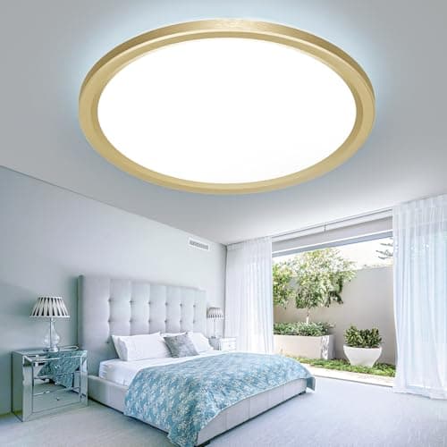 Image of slochi LED Ceiling Light 22CM, 18W 1800LM Bathroom Lights 3000K/4000K/6500K, Flush Round Waterproof Ceiling Fittings Lighting for Bedroom Kitchen Hallway Indoor Gold