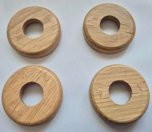 Image of Oak Wooden Radiator Pipe Collars for 15mm Pipes Pack of 2 Easy Split Collar Wood Hide Radiator Pipes Base (4 Collars)