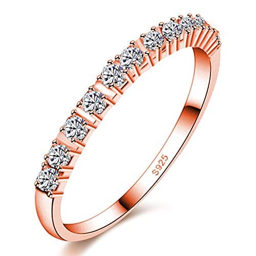 Image of Uloveido Female Rose Gold Plated 2.00mm Cubic Zirconia Eternity Engagement Wedding Band Ring for Women J029 (Rose Gold, Size Q)