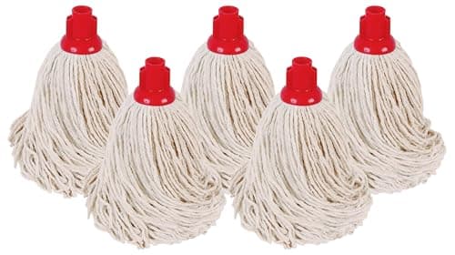 Image of Abbey No.16 Socket Cotton Mop heads Replacement Pack of 5 – Super Absorbent String Mop Universal Screw On Socket - Floor Cleaning Heavy Duty mop head ( Red )