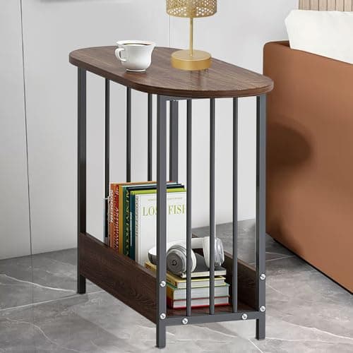 Image of nozama End Tables Living Room Small Side Tables For Small Spaces Wood Sofa Side Table with Storage Silm Coffee Tables Slim Side Table (Black Walnut)