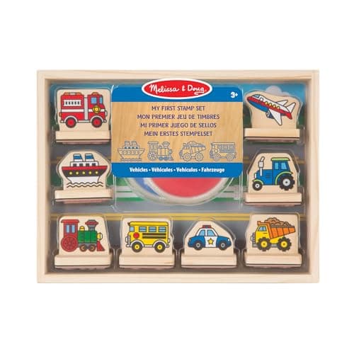 Image of Melissa & Doug 12391 My First Wooden Stamp Set - Vehicles | Arts & Crafts | Stamp Sets & Stencils | 4+ | Gift for Boy or Girl, Multicolor, 27.94 cm*4.572 cm*21.082 cm